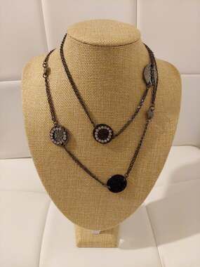Daisy Fuentes Black Gunmetal Satellite Beads & Rhinestones 36" Necklace